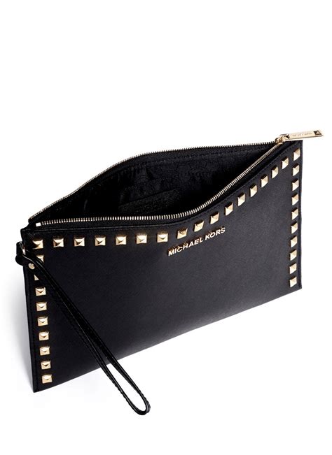 bloomingdales michael kors black studded clutch|Michael Kors black clutch.